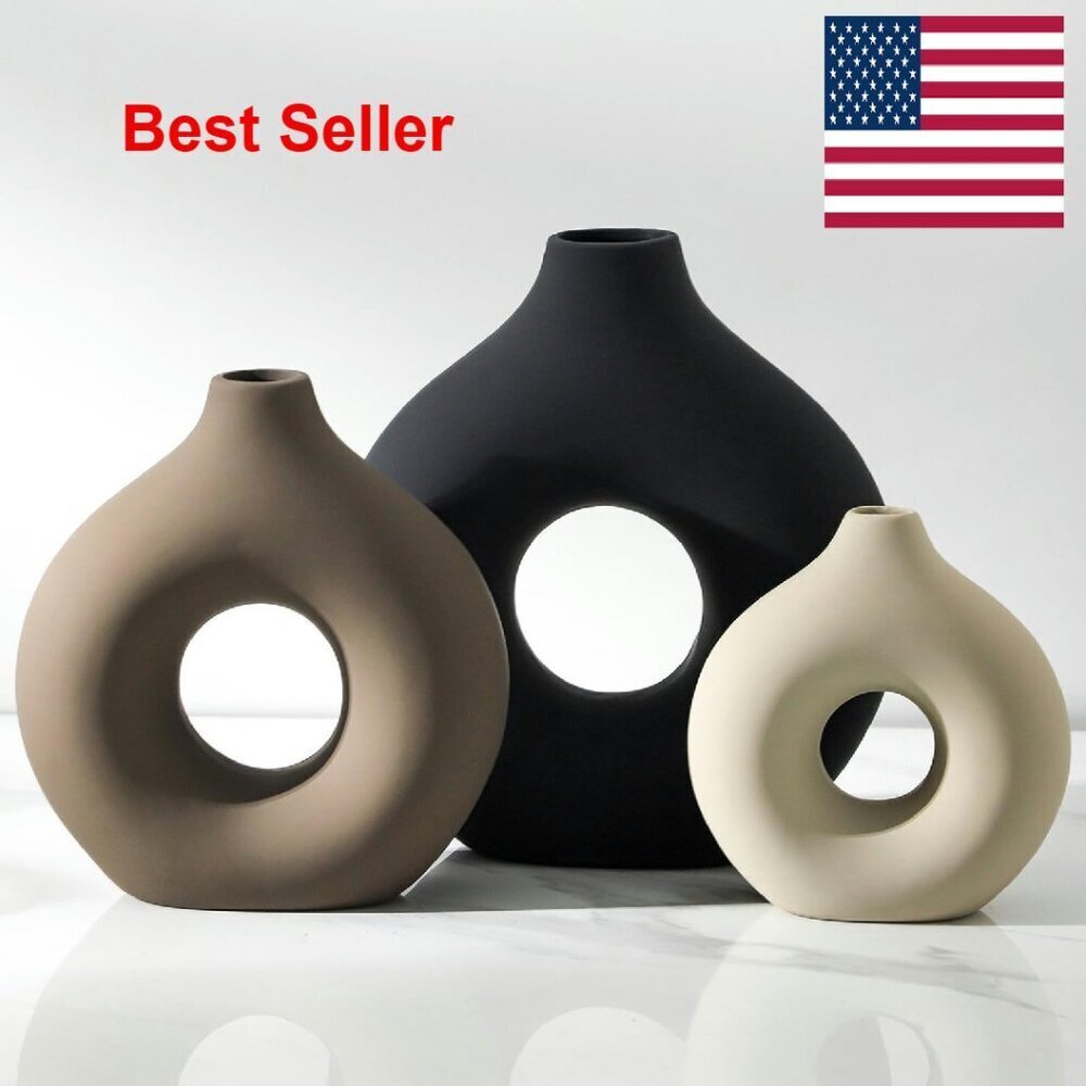 Ceramic Vase Set Modern Farmhouse Decor Table Centerpiece Shelf Display